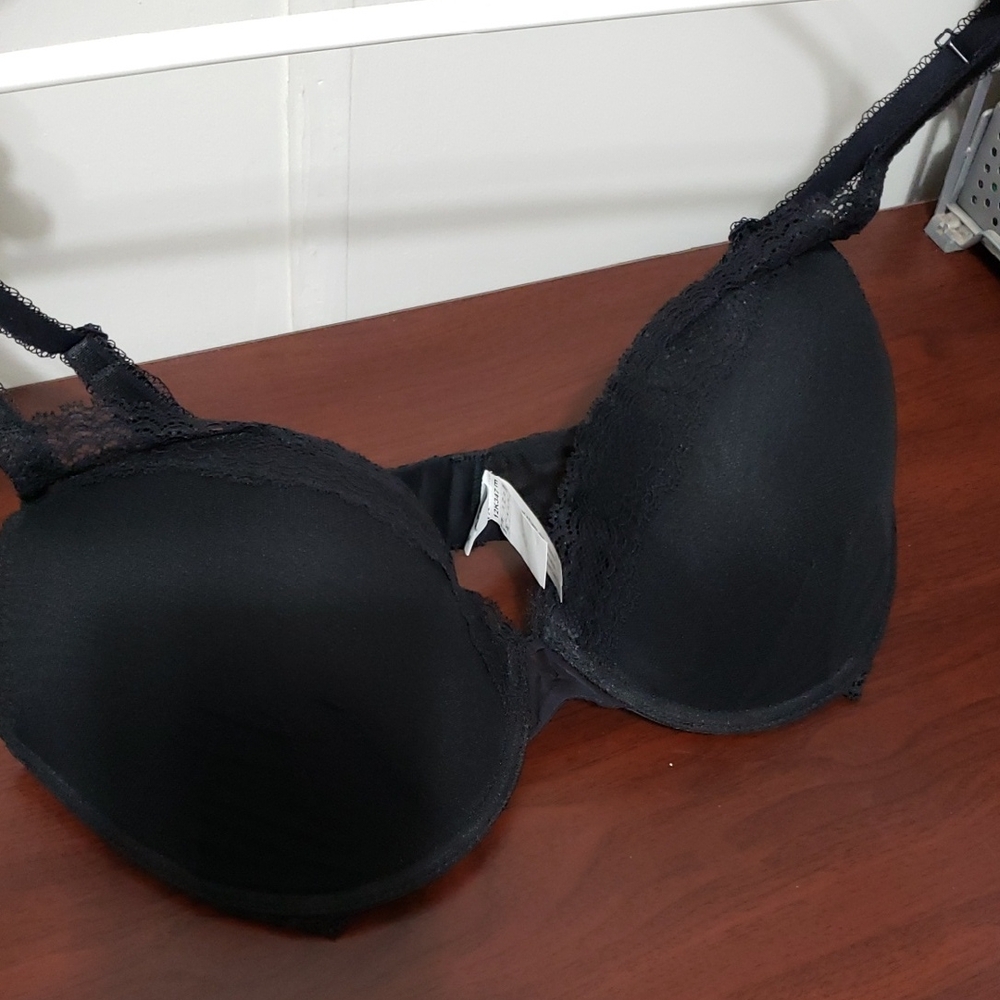 SIMONE‎ PERELE Confiance Triangle  Black Mesh Overlay Lace Plunge Bra